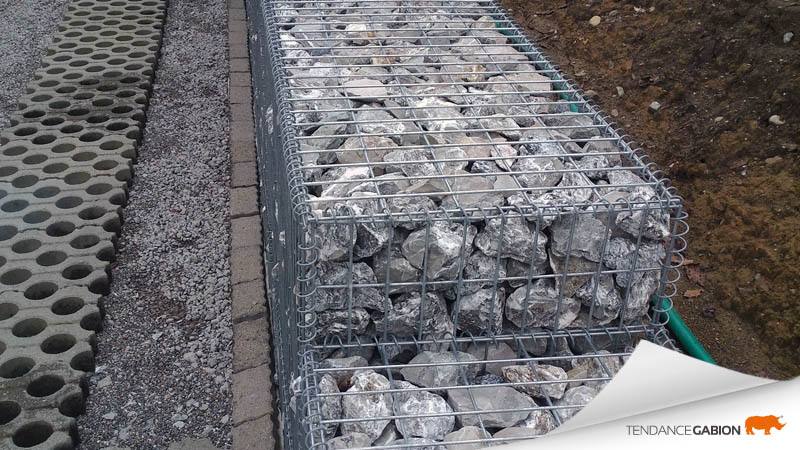 Tendance gabion, mur de soutènement en escalier, avec spirales