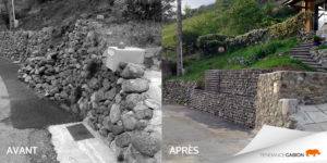 Muret de soutènement en gabion Ardêche